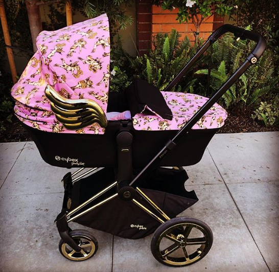 baby stroller with gold wings