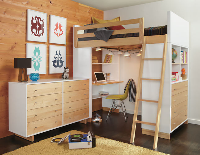 modern bunk bed with desk