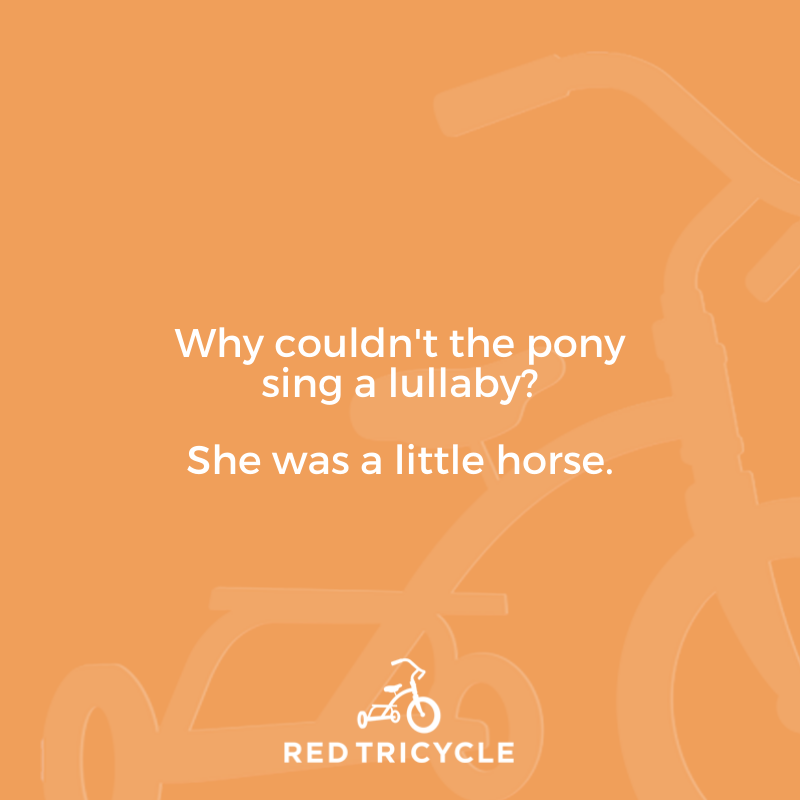 Why couldn't the pony sing a lullaby? She was a little horse. funny jokes for kids Red Tricycle